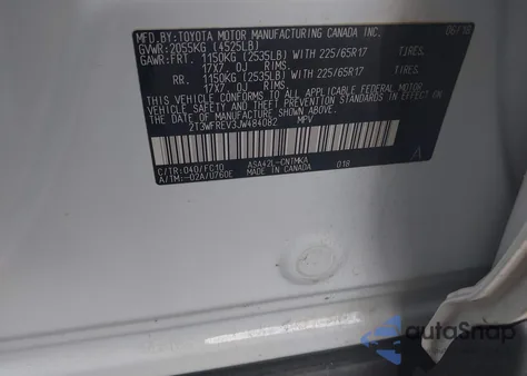 2018 Toyota Rav4 Xle из США, поврежденный, VIN 2T3WFREV3JW484082